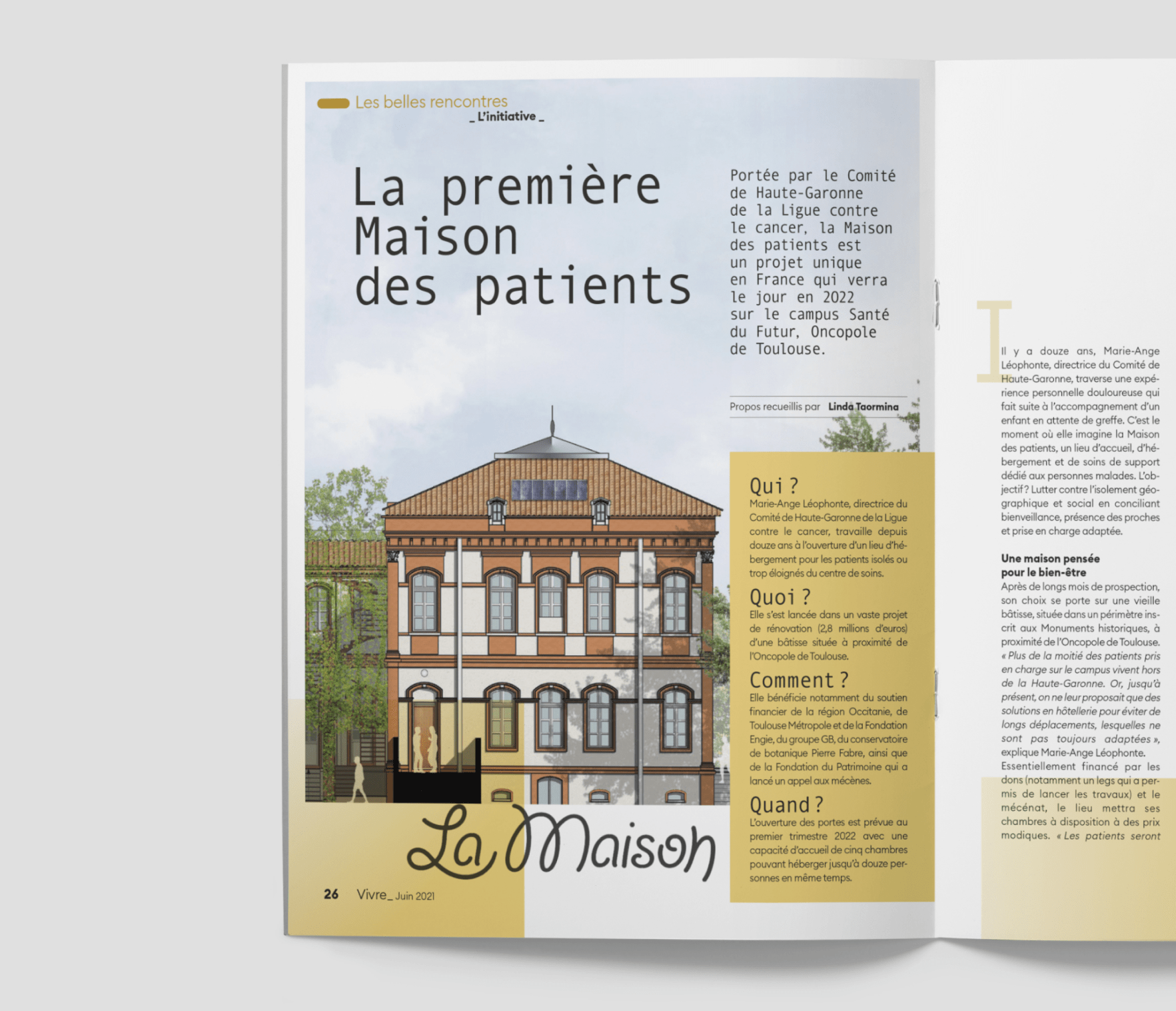 Agence WAT - La Ligue Contre le Cancer - Mag Vivre - La première maison des patients